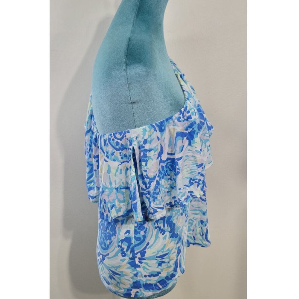 Lilly Pulitzer Shirt Womens X-Small One Shoulder Shirt Shades of Blue Beachy Fun - Picture 5 of 7